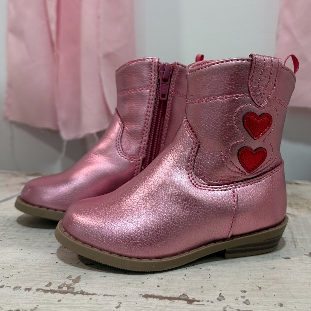 Old Navy Pink Toddler Boots with Red Hearts